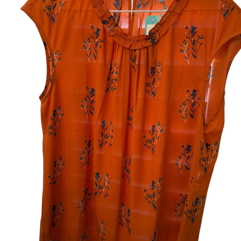 Daniel Rainn Orange Floral Sleeveless Blouse